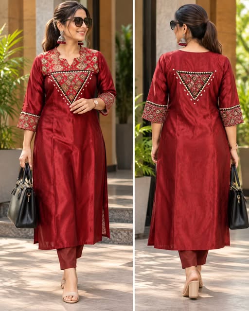 Reddish maroon Mashru silk kurti